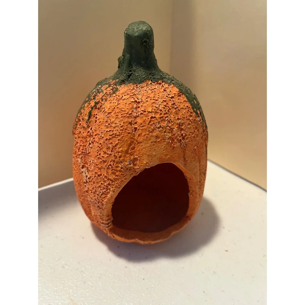 Rustic Textured Orange Pumpkin Jack O Lantern Tea Light Candle Holder Decor